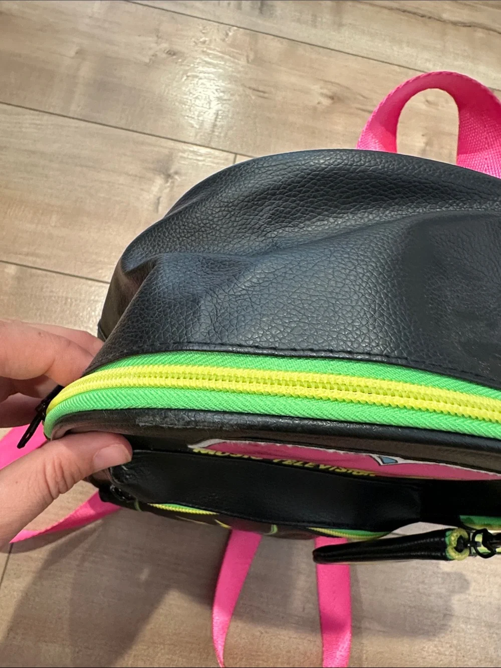 4/$25 MTV Black Mini Backpack with Pink Logo and Neon Trim